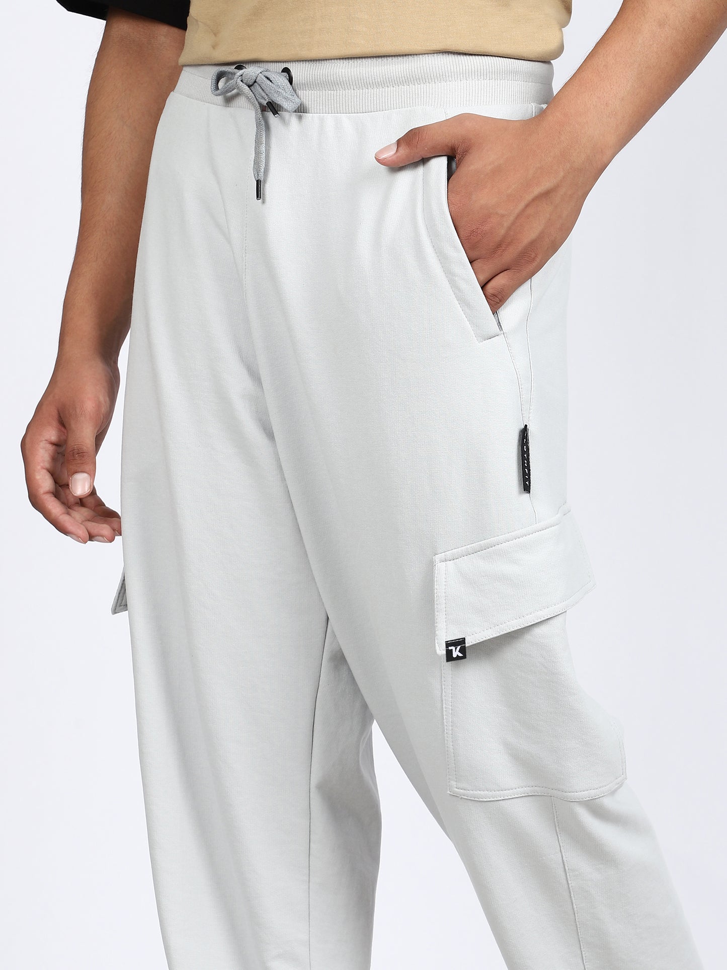 Men Solid Cargo Pants Light Gray