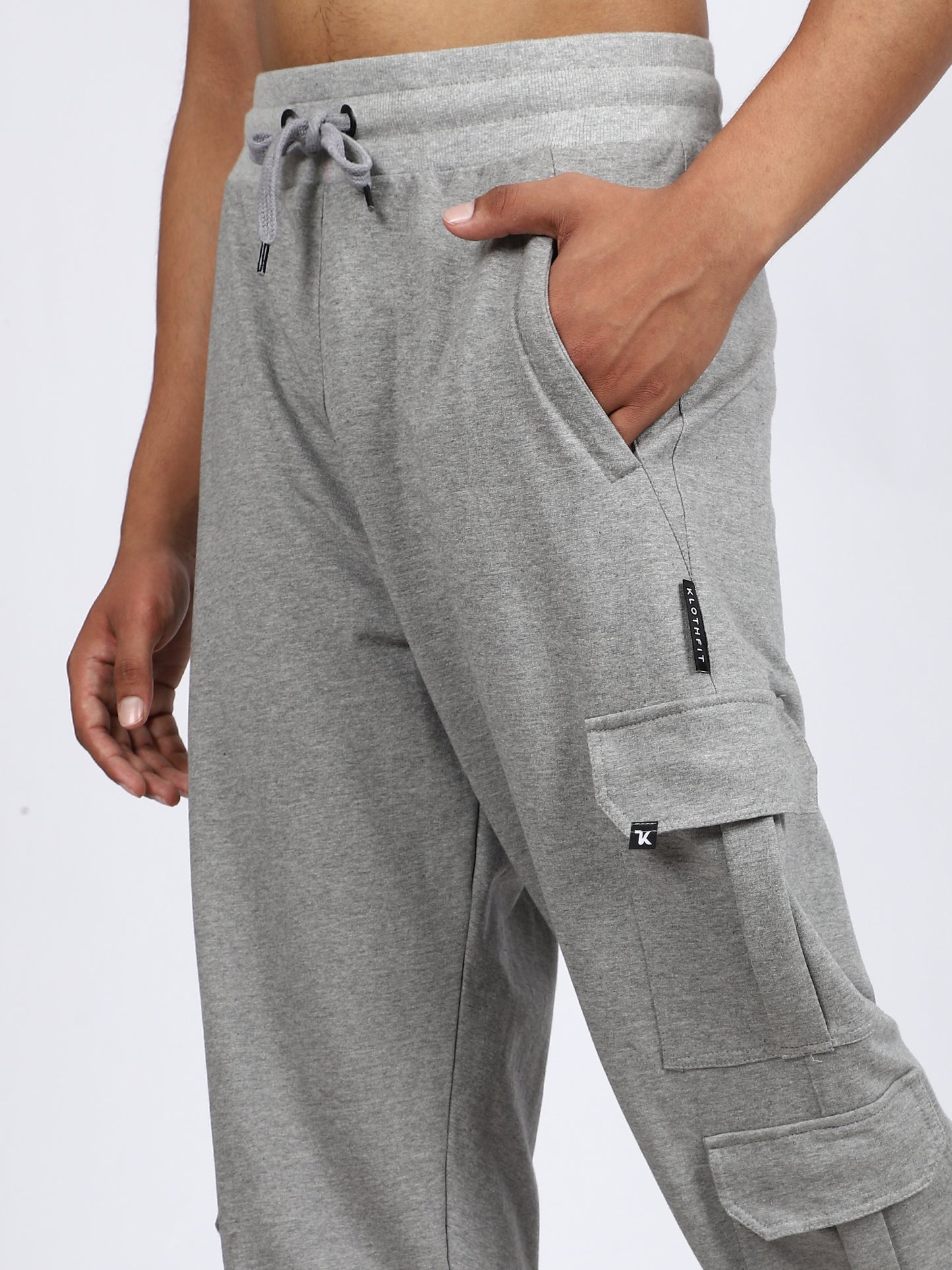 Men Solid Cargo Joggers Gray 6 Pocket