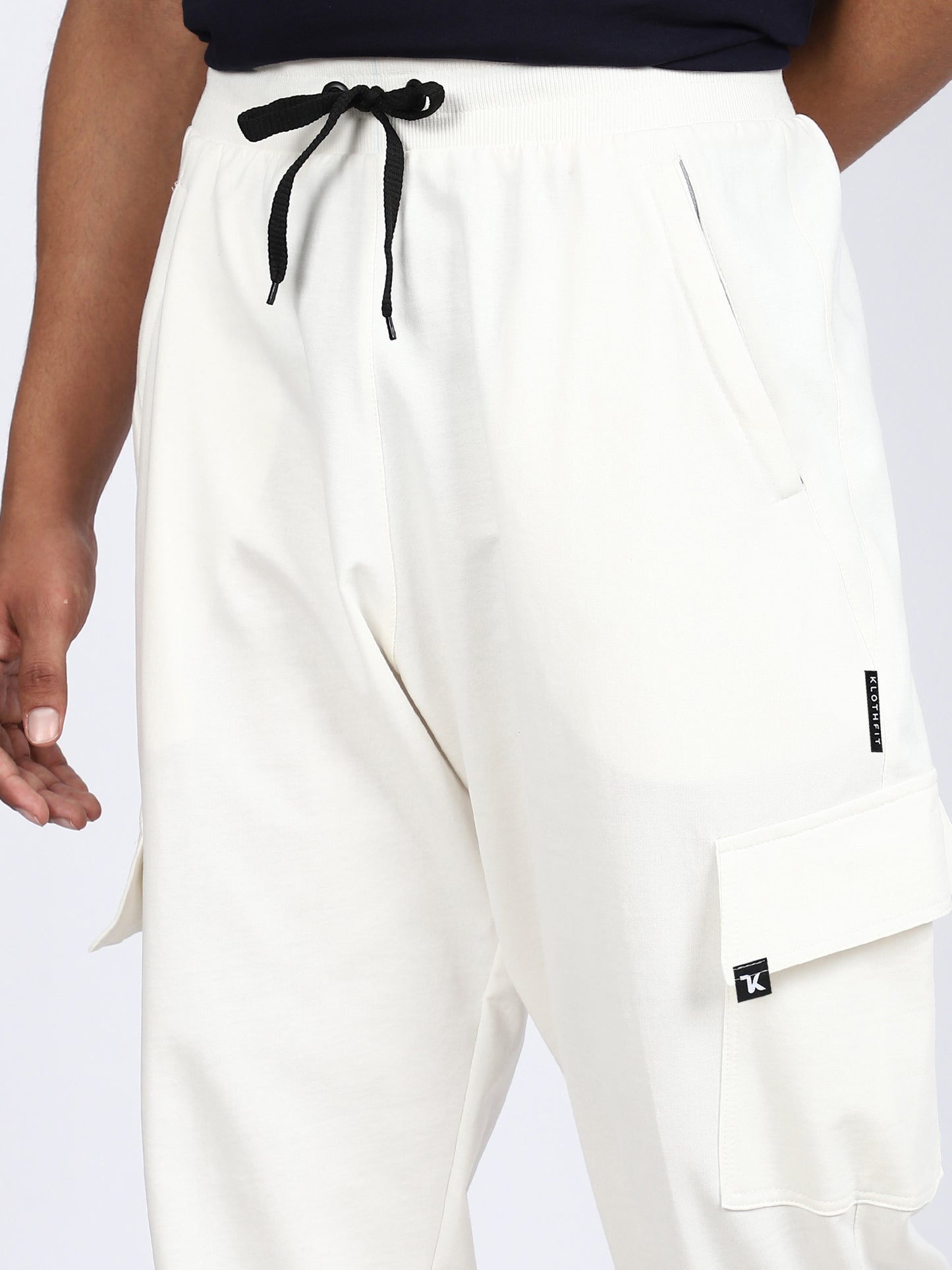 Men Solid Cargo Joggers White