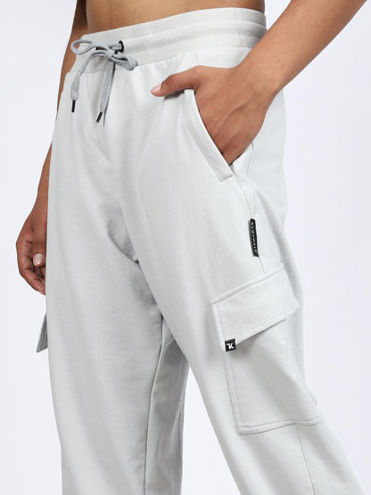 Men Solid Cargo Joggers Light Gray