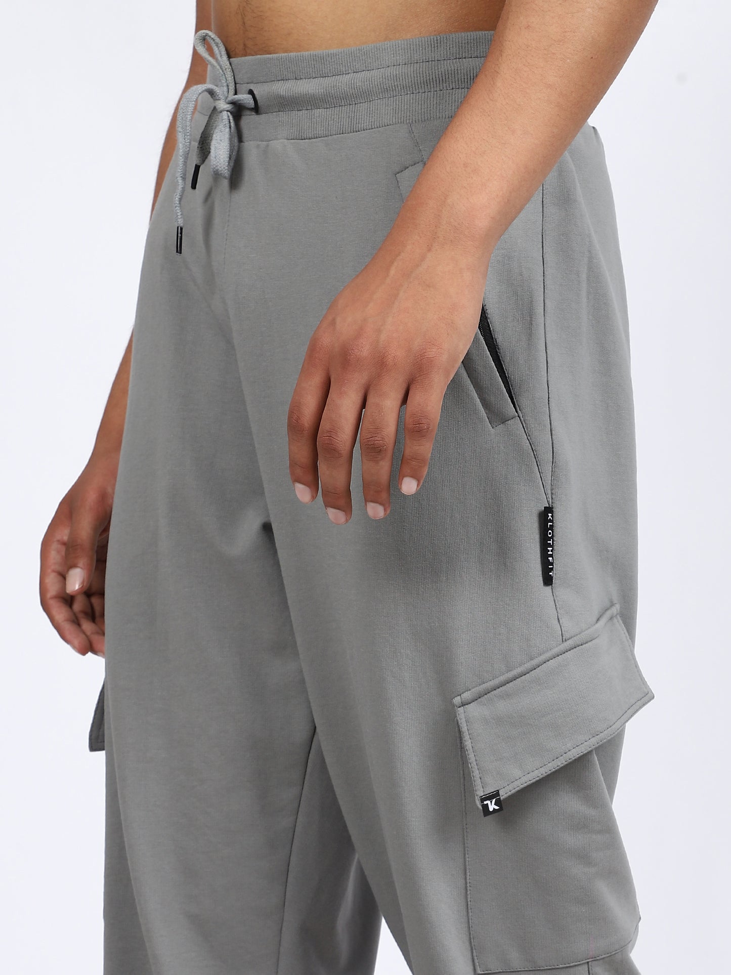 Men Solid Cargo Joggers Dark Gray