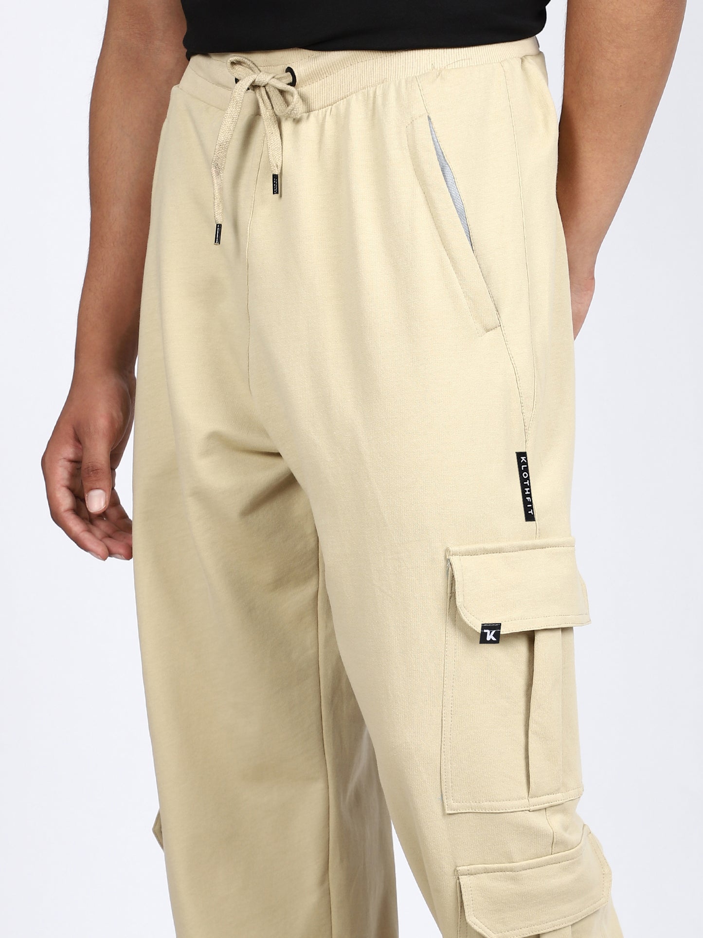 Men Solid Cargo Beige 6 Pocket