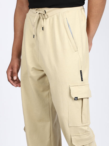 Men Solid Cargo Beige 6 Pocket