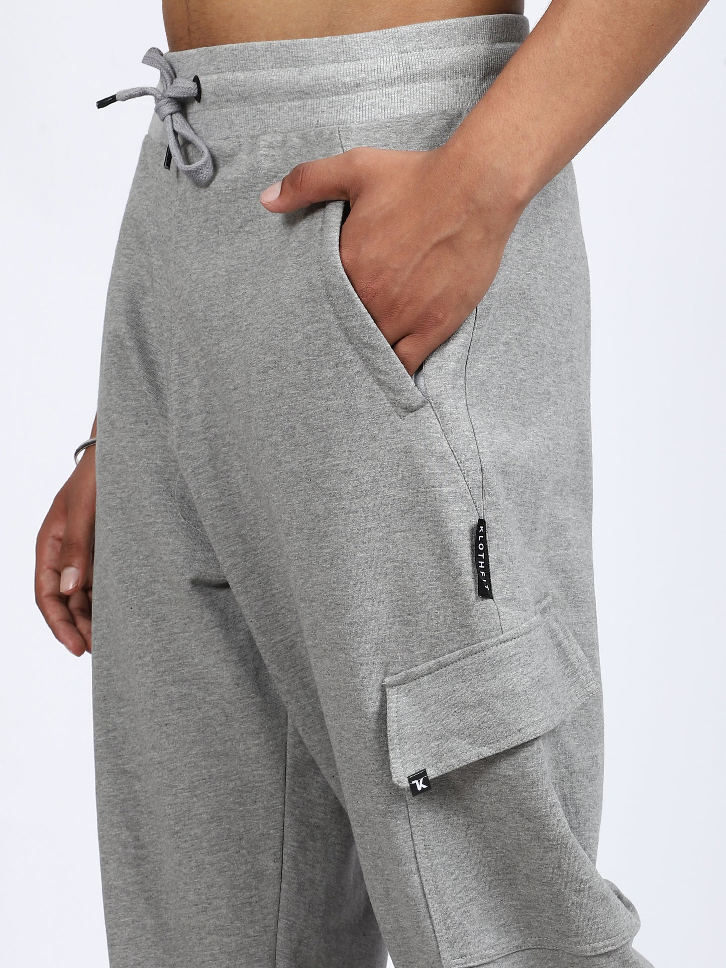 Men Solid Cargo Joggers Gray