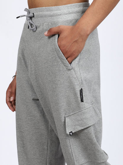 Men Solid Cargo Joggers Gray