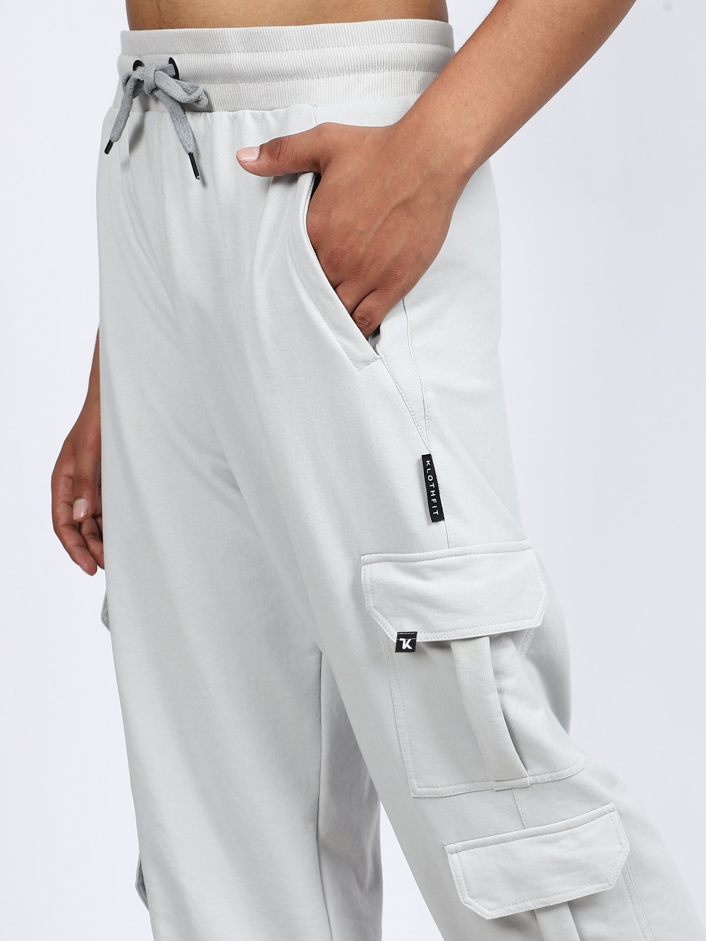 Men Solid Cargo Light Gray 6 Pocket