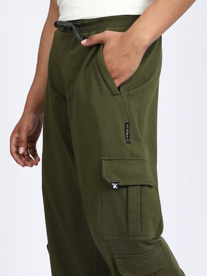 Men Solid Cargo Green 6 Pocket