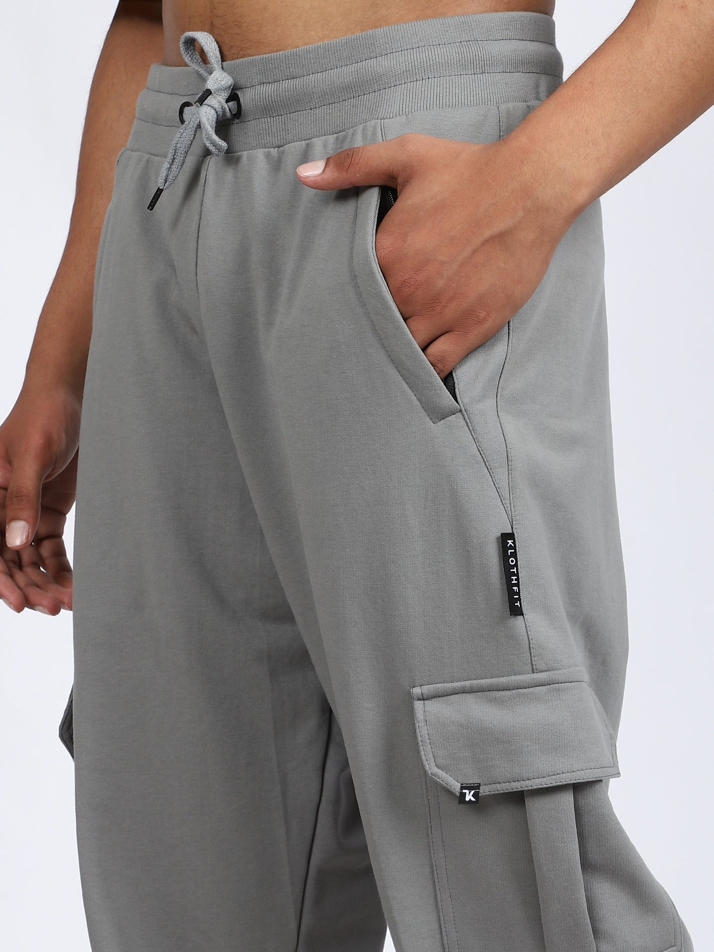 Men Solid Cargo Joggers Dark Gray 6 Pocket