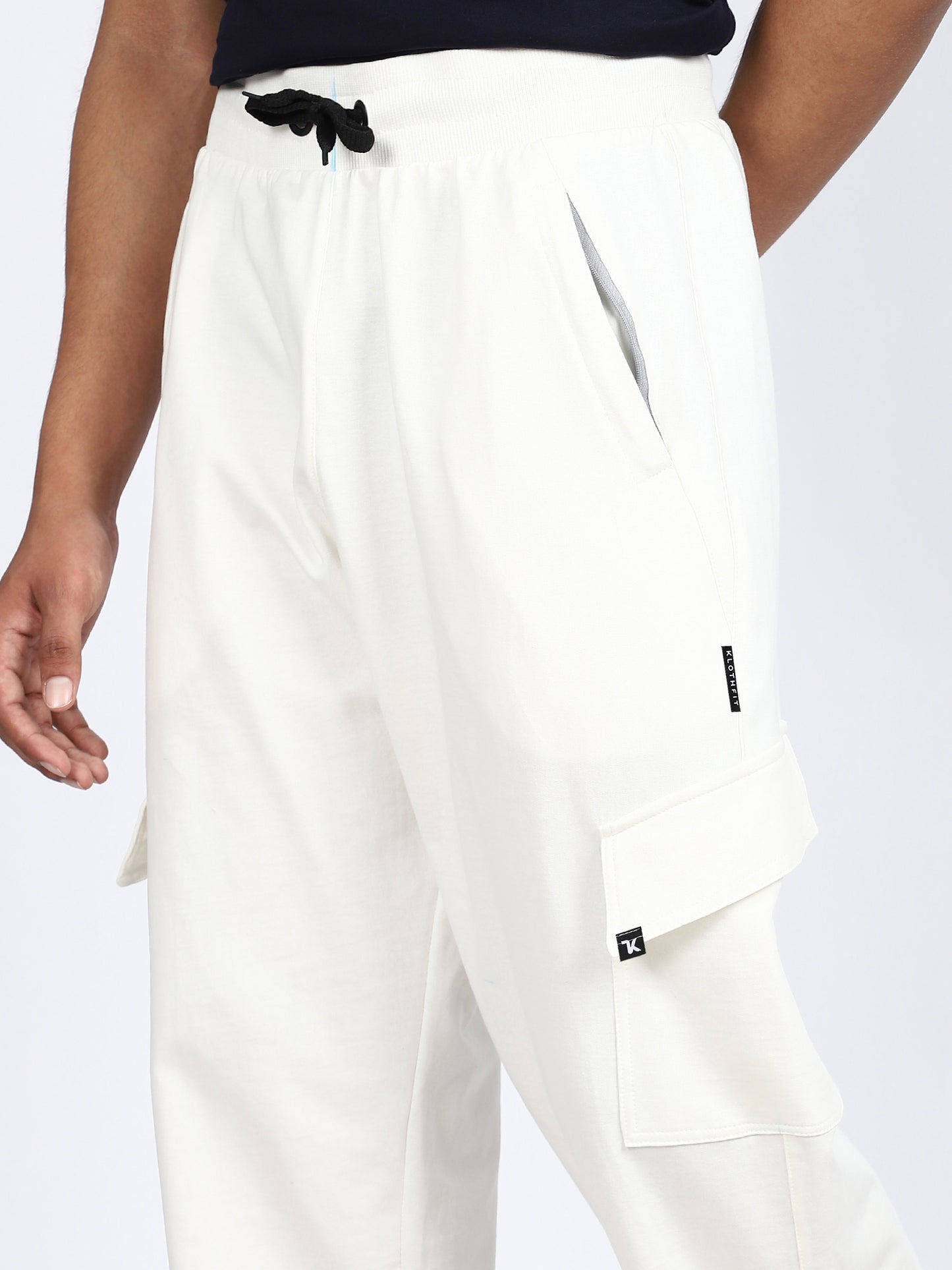 Men Solid Cargo Pants White