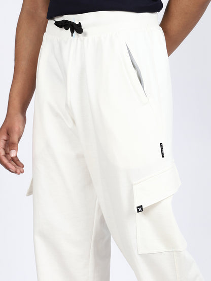 Men Solid Cargo Pants White