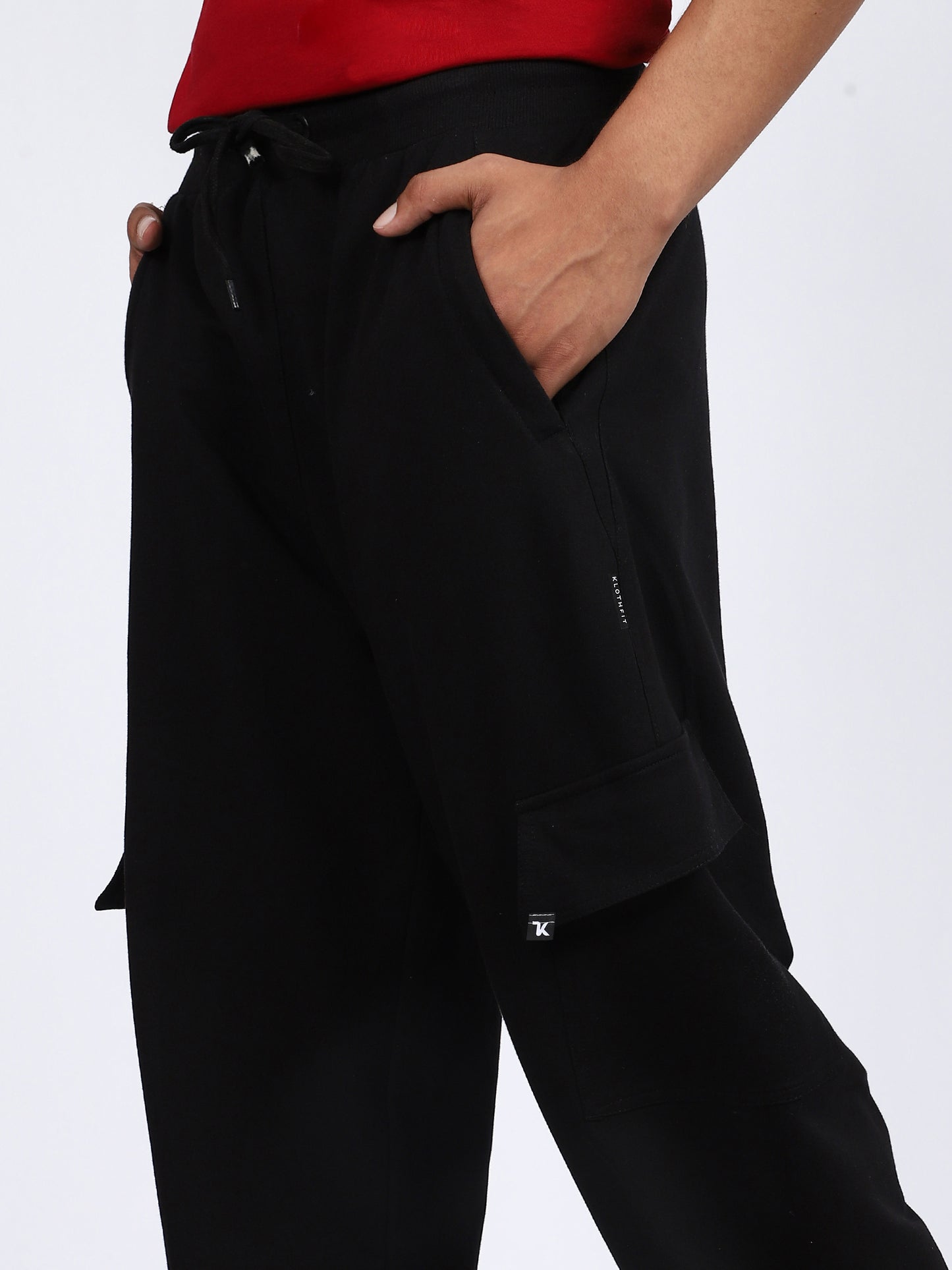 Men Solid Cargo Pants Black