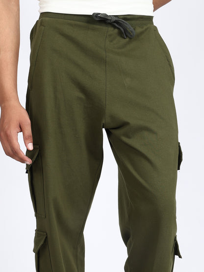 Men Solid Cargo Green 6 Pocket