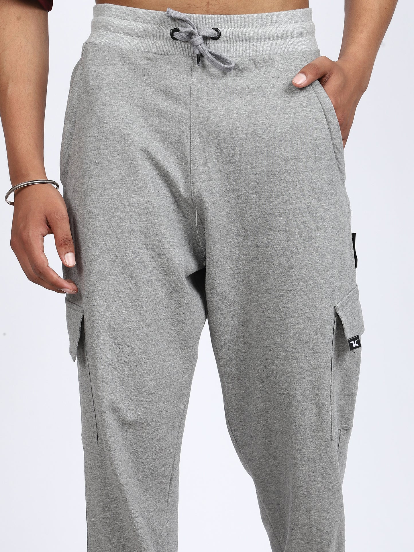 Men Solid Cargo Joggers Gray