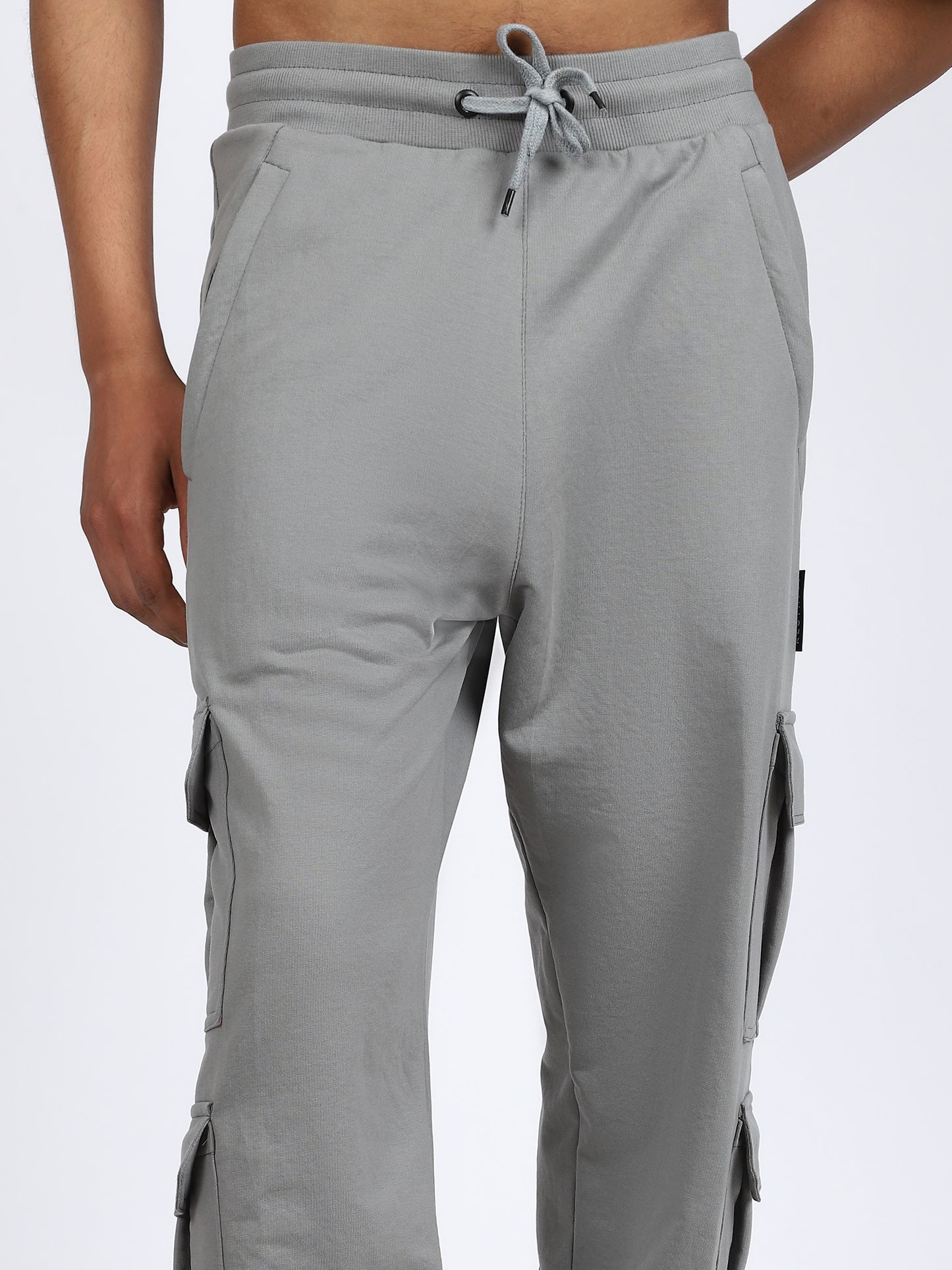 Men Solid Cargo Joggers Dark Gray 6 Pocket