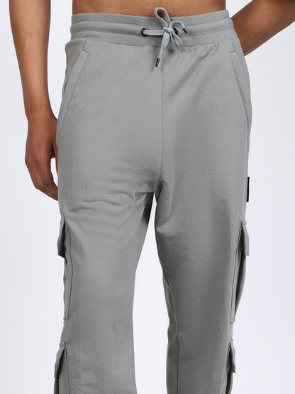 Men Solid Cargo Joggers Dark Gray 6 Pocket