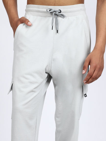 Men Solid Cargo Joggers Light Gray