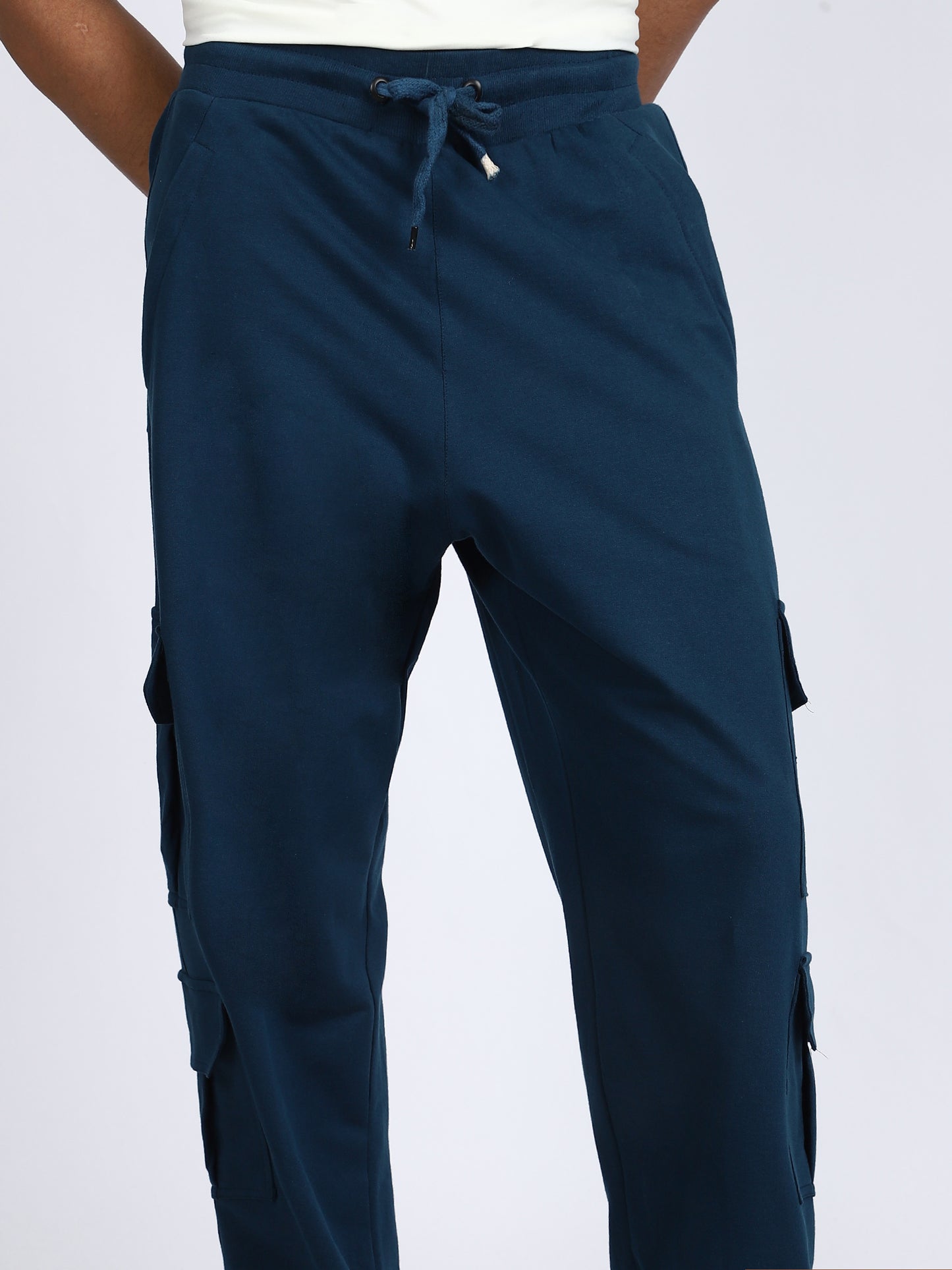 Men Solid Cargo Blue 6 Pocket