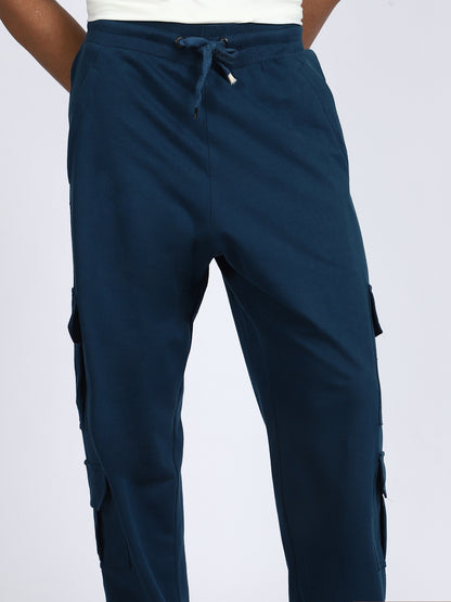 Men Solid Cargo Blue 6 Pocket