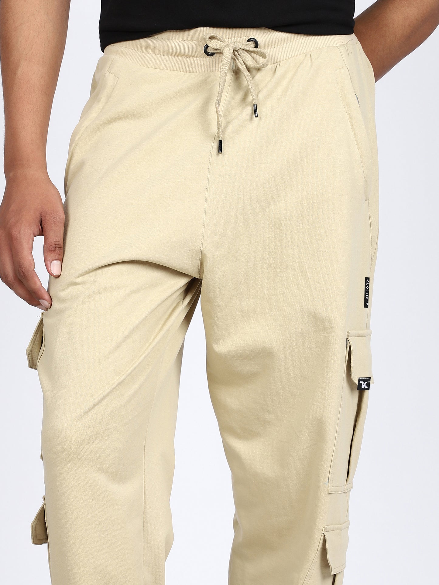 Men Solid Cargo Beige 6 Pocket