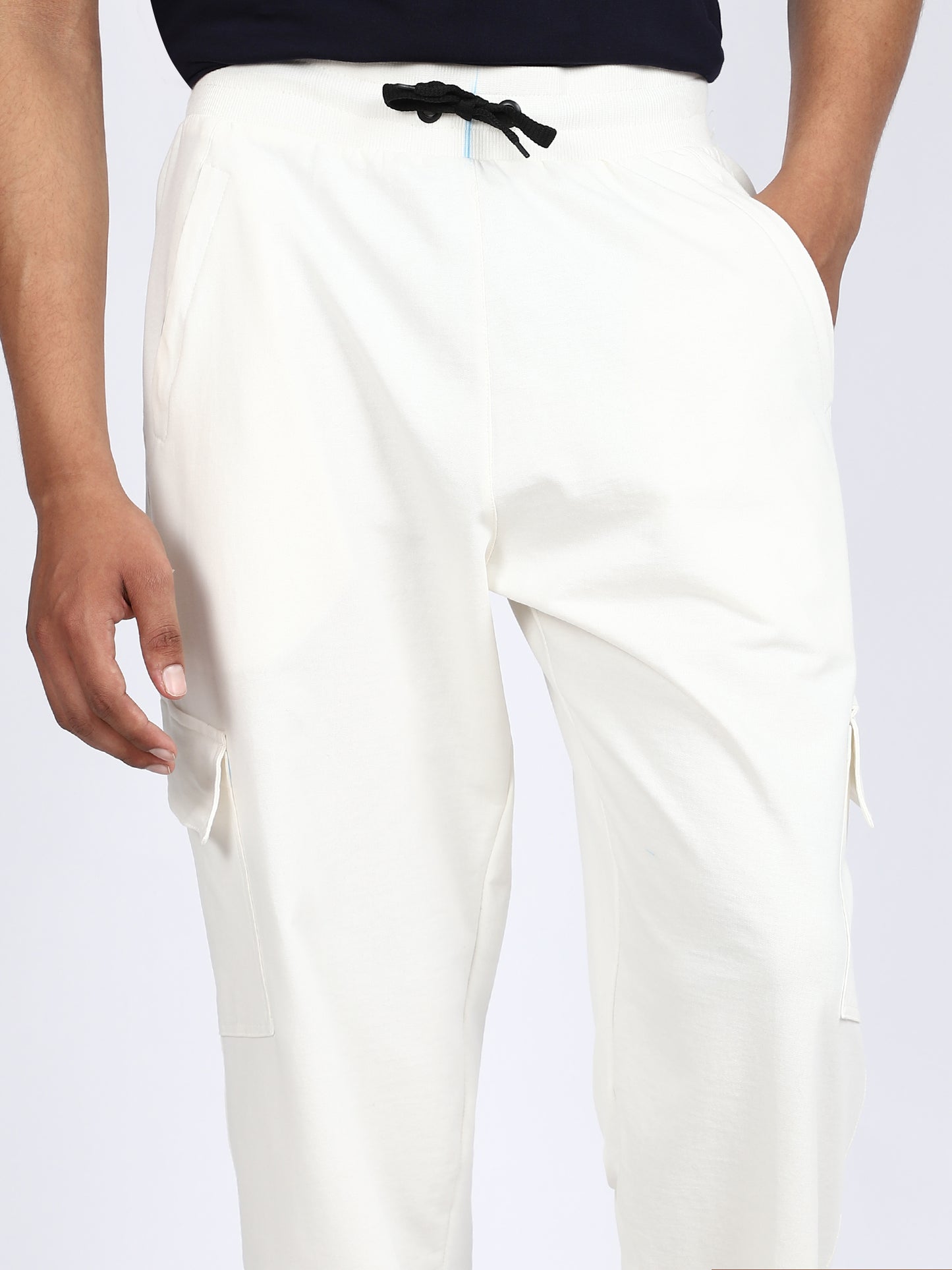 Men Solid Cargo Pants White