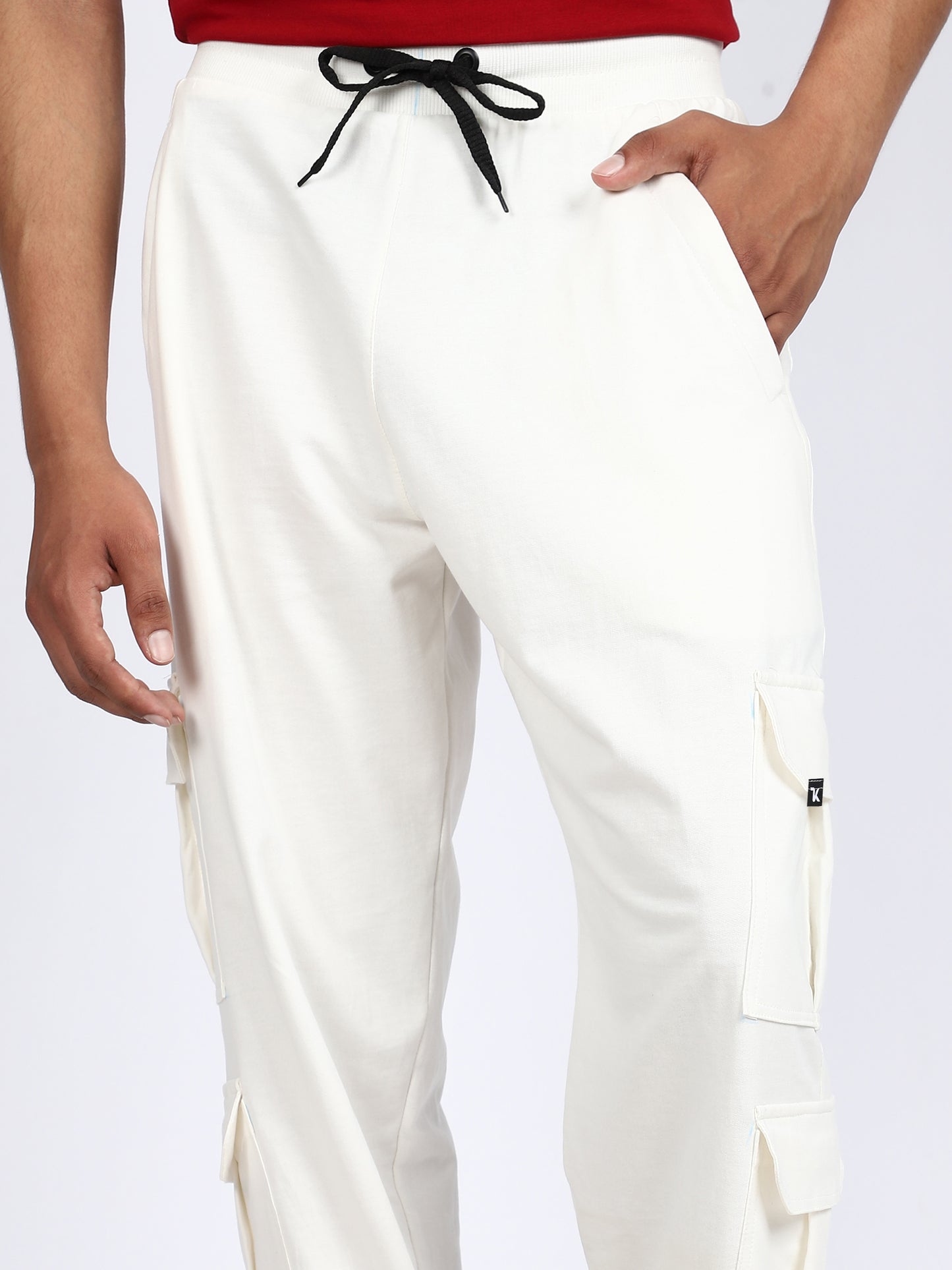 Men Solid Cargo White 6 Pocket