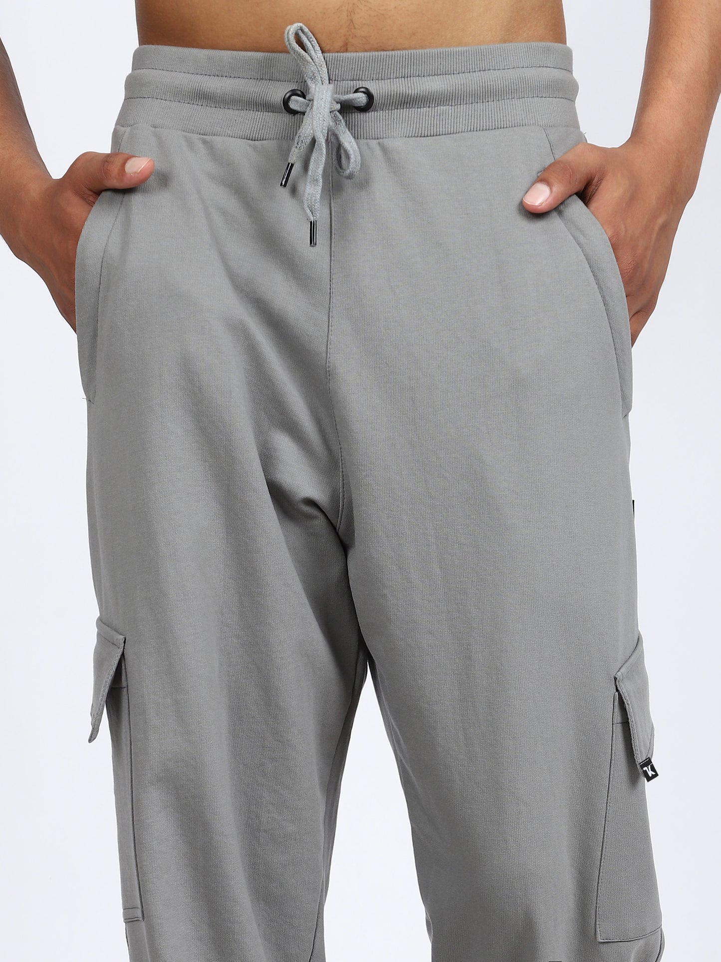 Men Solid Cargo Joggers Dark Gray