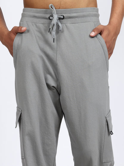 Men Solid Cargo Joggers Dark Gray