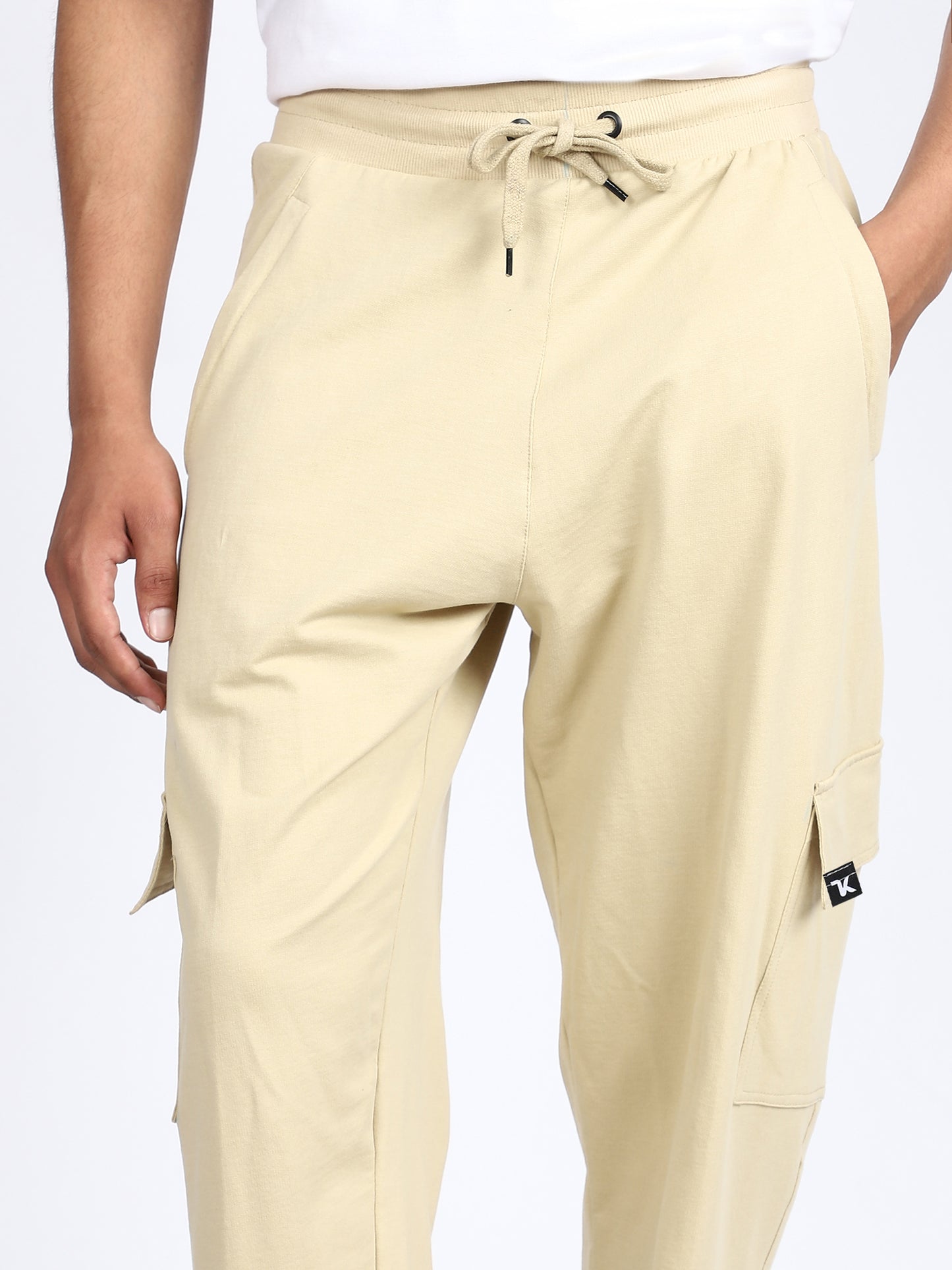 Men Solid Cargo Pants Beige