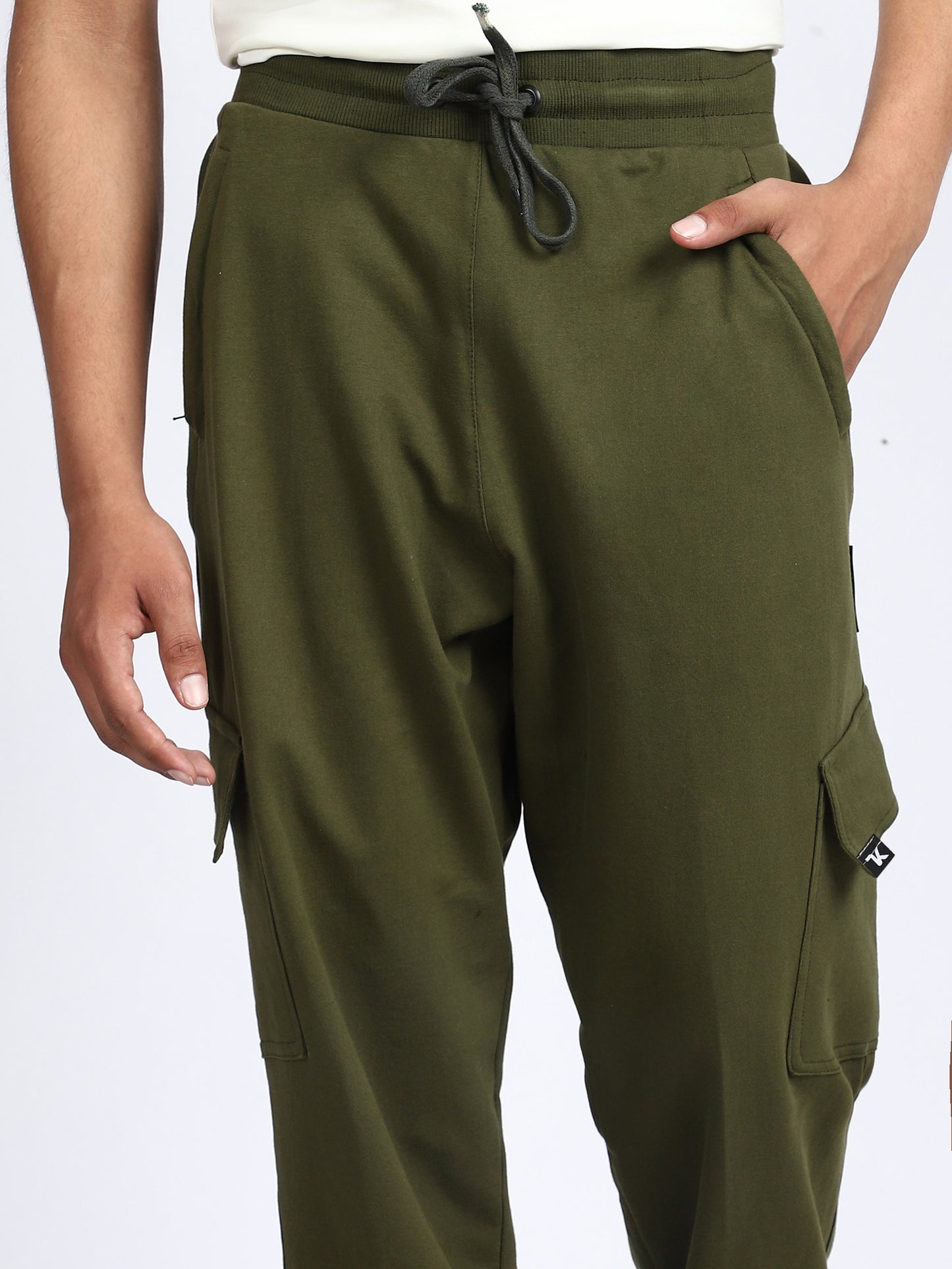 Men Solid Cargo Joggers Green