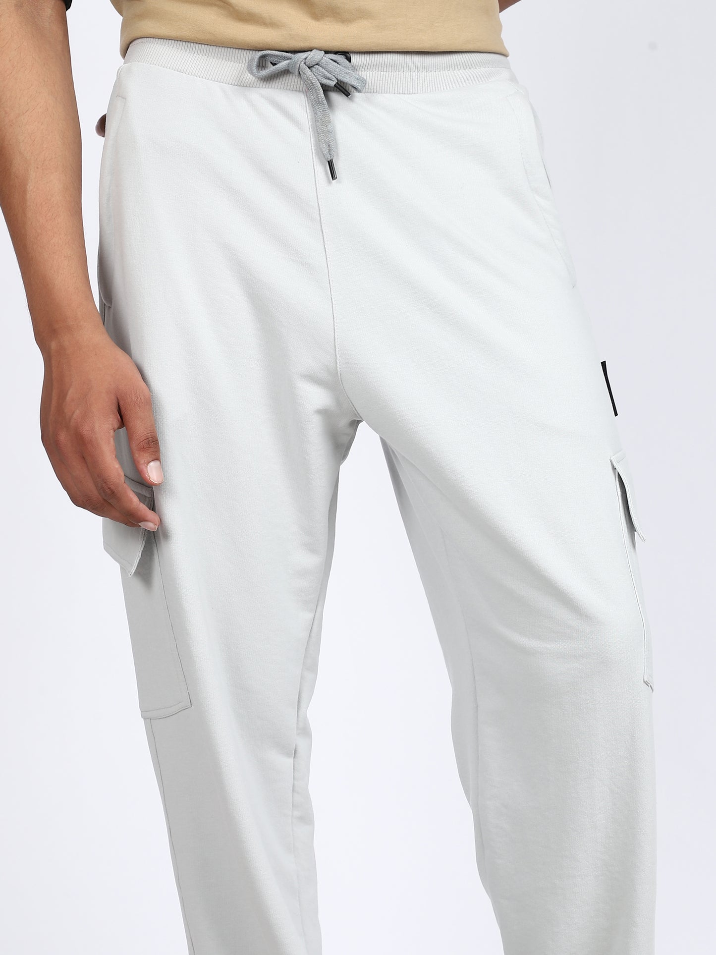Men Solid Cargo Pants Light Gray