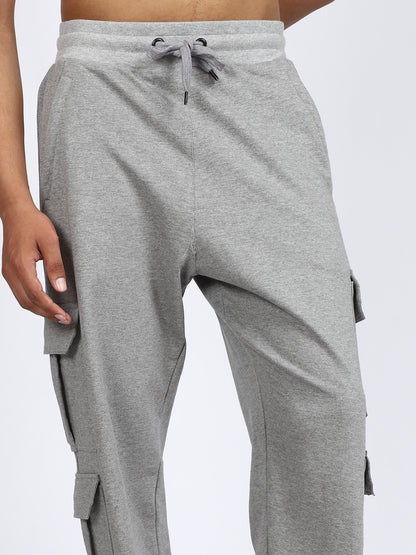 Men Solid Cargo Joggers Gray 6 Pocket