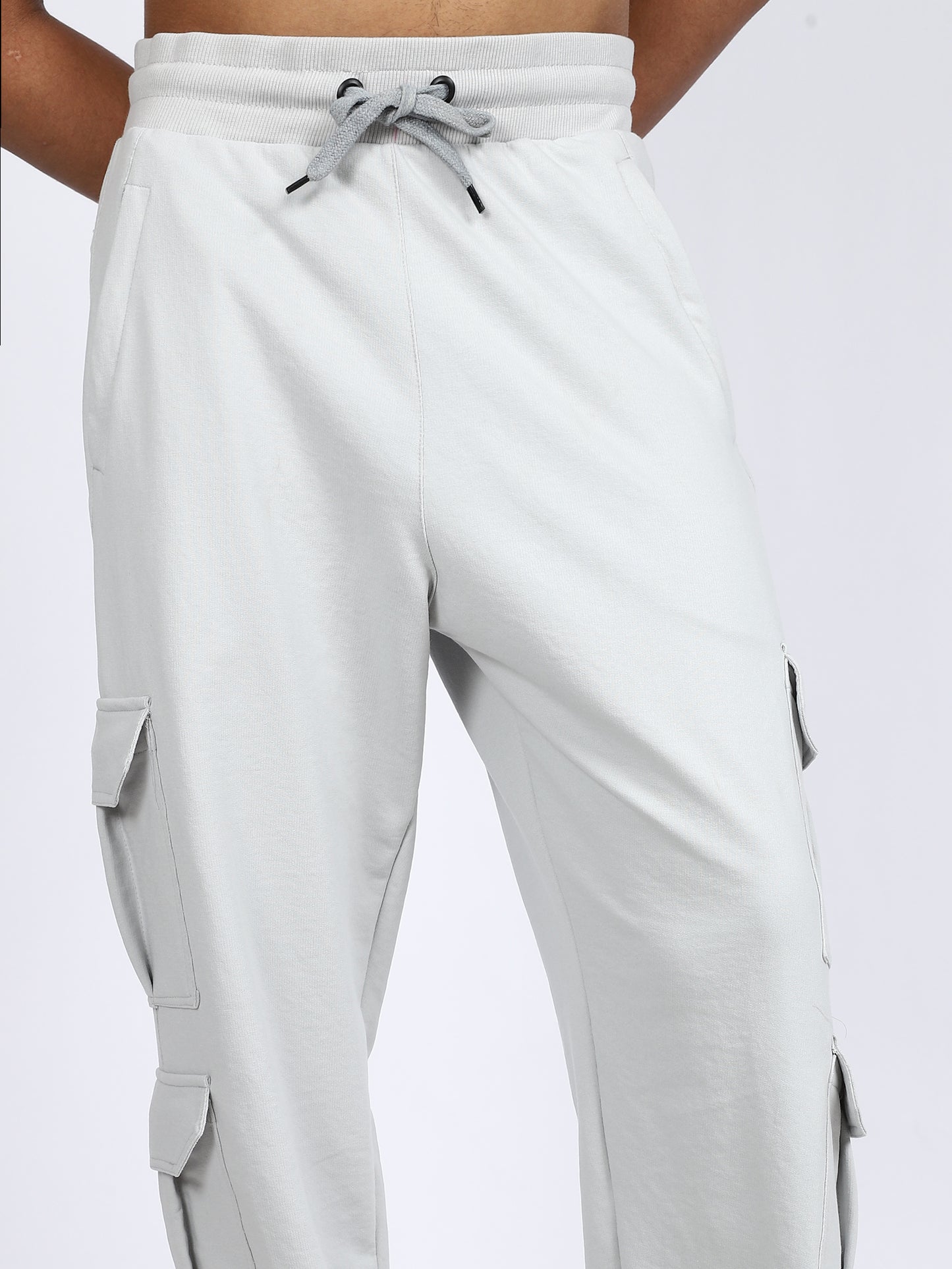 Men Solid Cargo Light Gray 6 Pocket