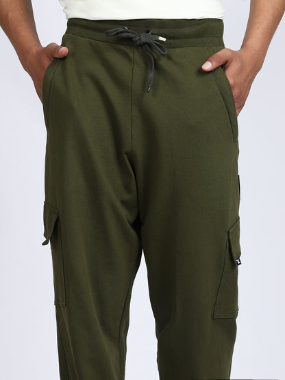 Men Solid Cargo Pants Green