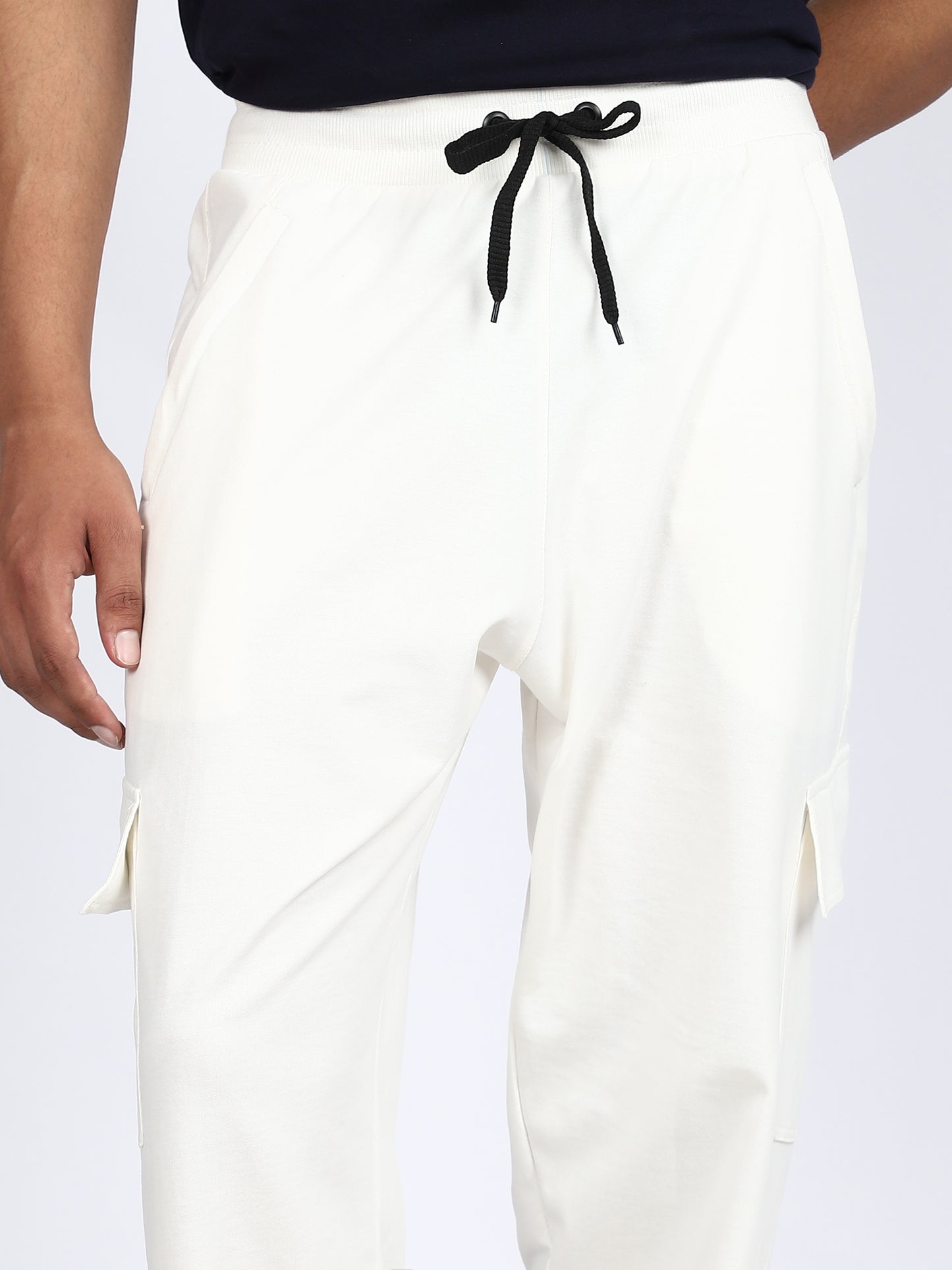 Men Solid Cargo Joggers White
