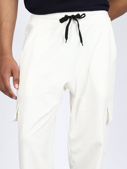 Men Solid Cargo Joggers White