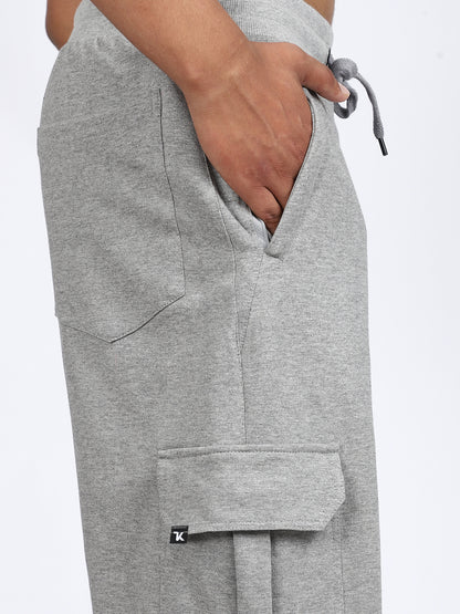 Men Solid Cargo Joggers Gray 6 Pocket