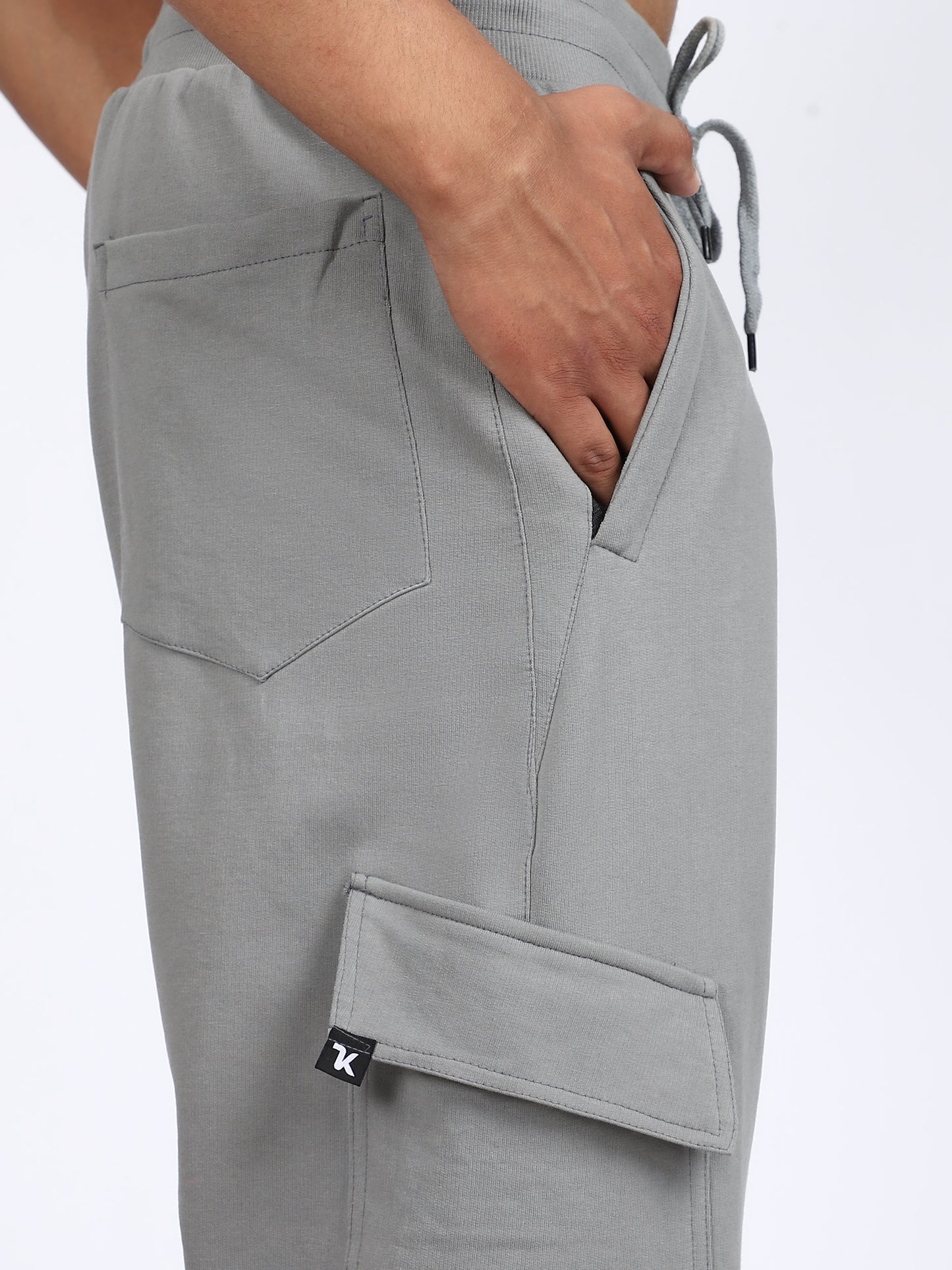 Men Solid Cargo Joggers Dark Gray