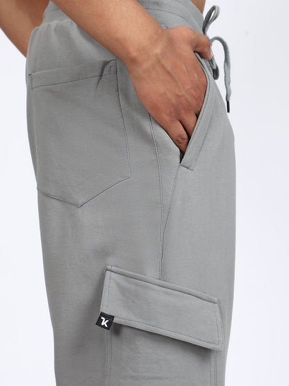 Men Solid Cargo Joggers Dark Gray