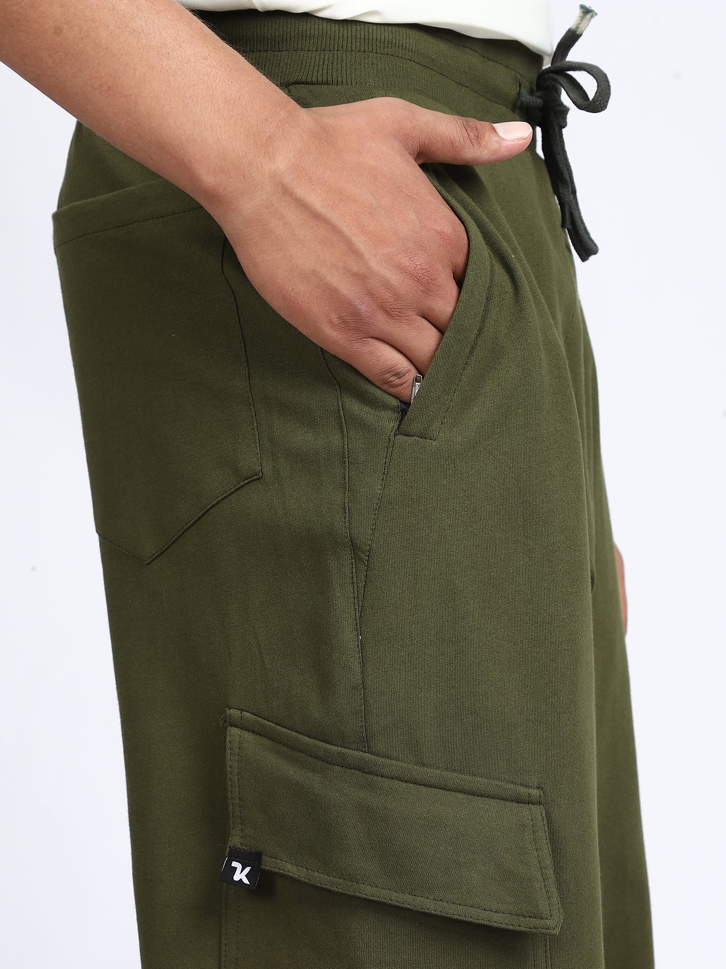Men Solid Cargo Joggers Green