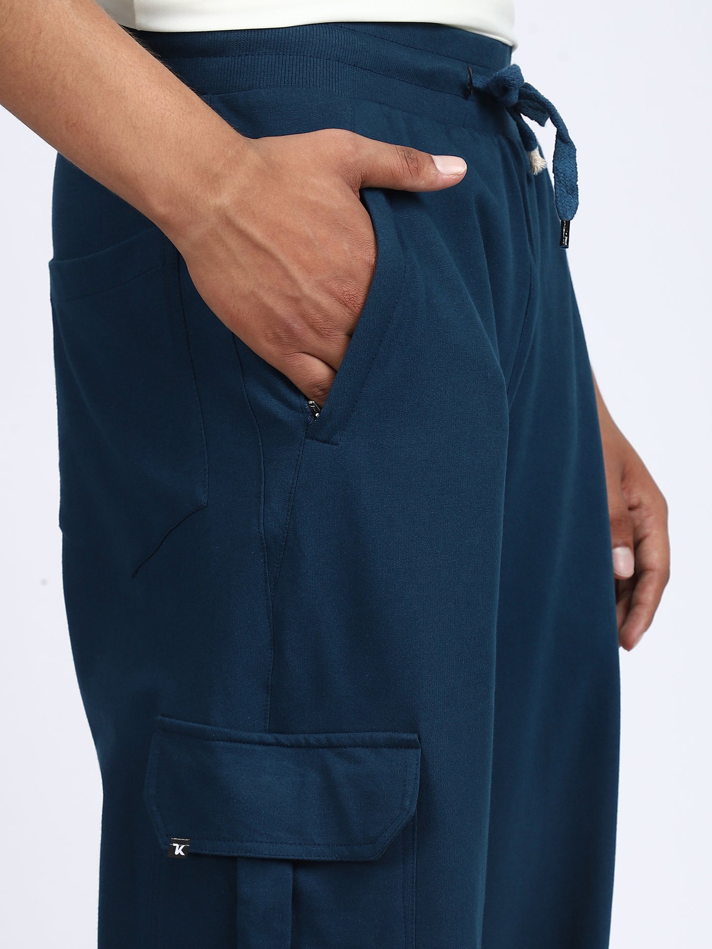 Men Solid Cargo Blue 6 Pocket