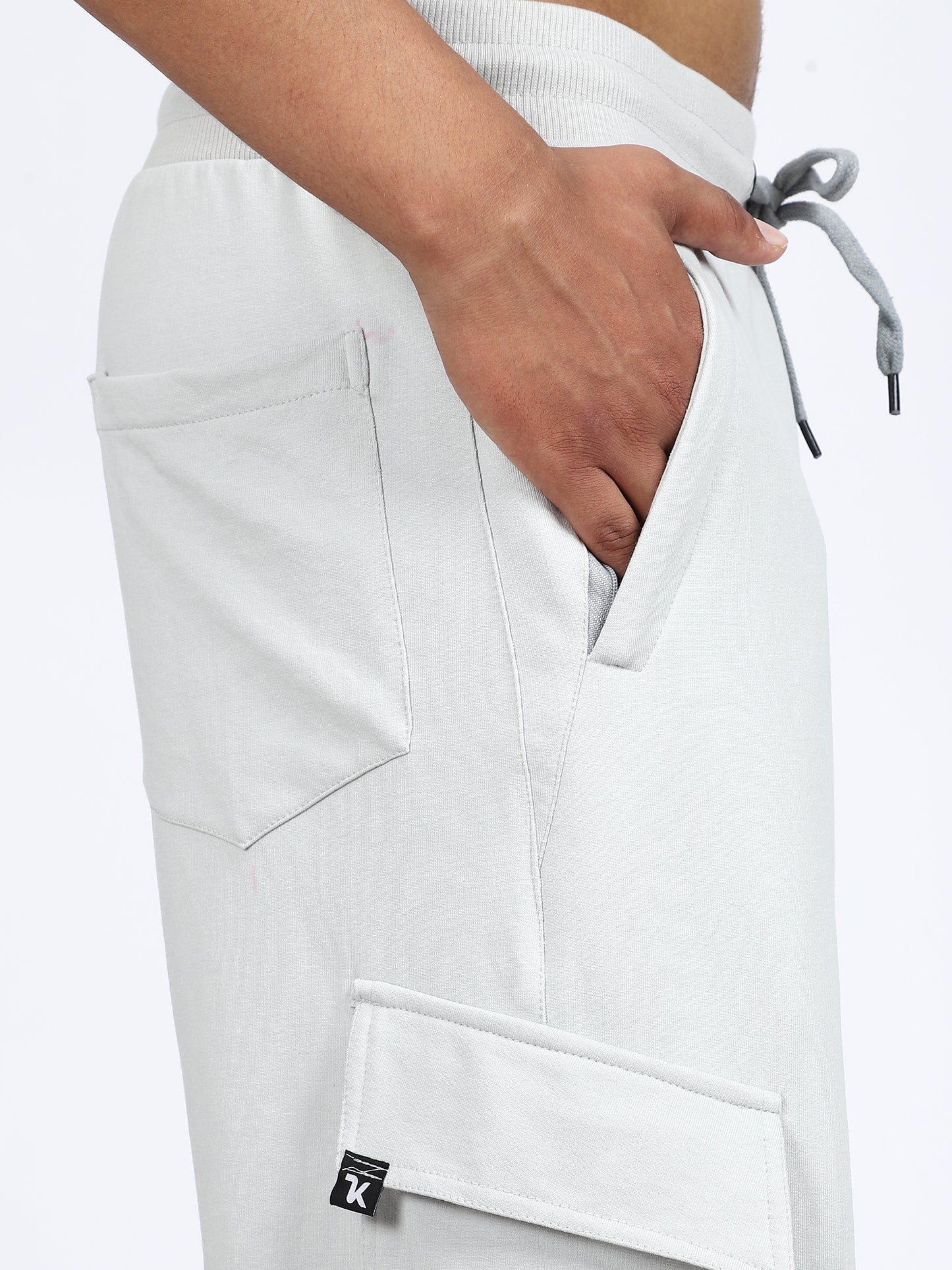 Men Solid Cargo Joggers Light Gray