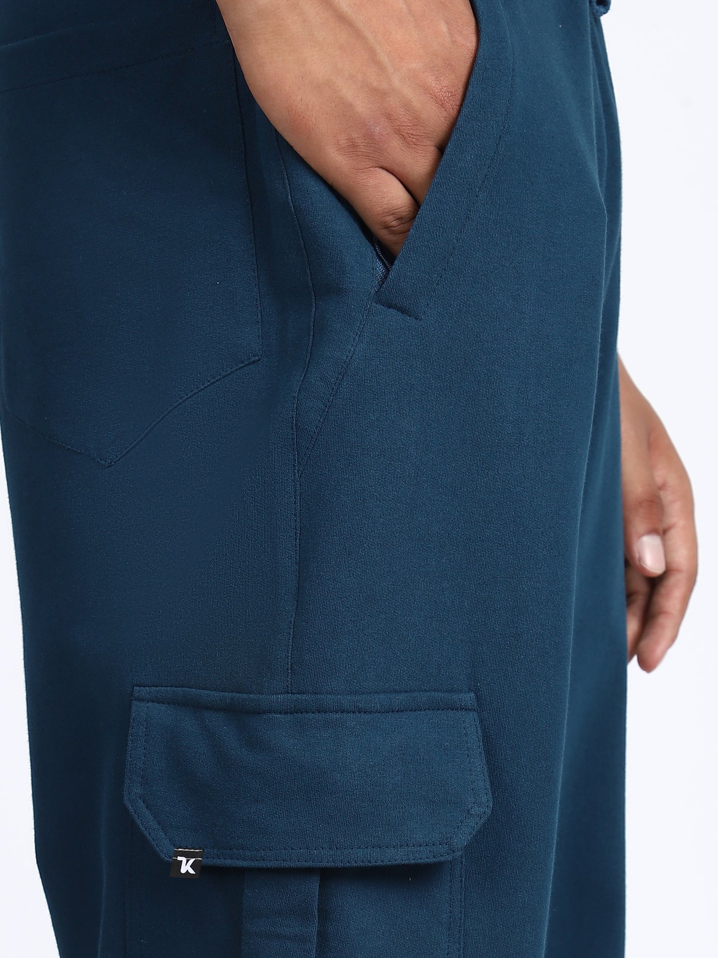 Men Solid Cargo Joggers Blue 6 Pocket