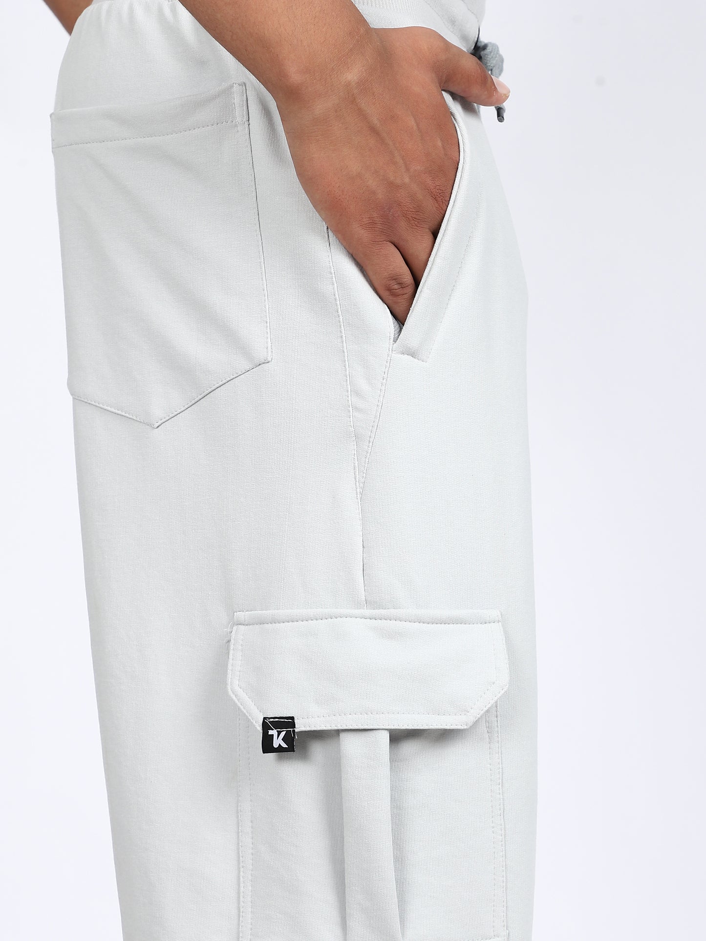 Men Solid Cargo Light Gray 6 Pocket