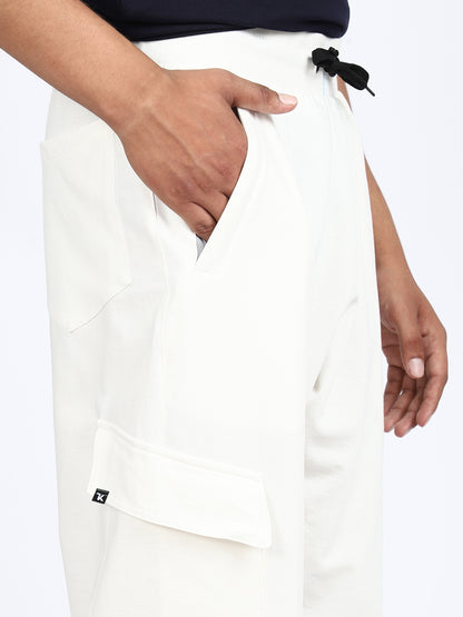 Men Solid Cargo Pants White
