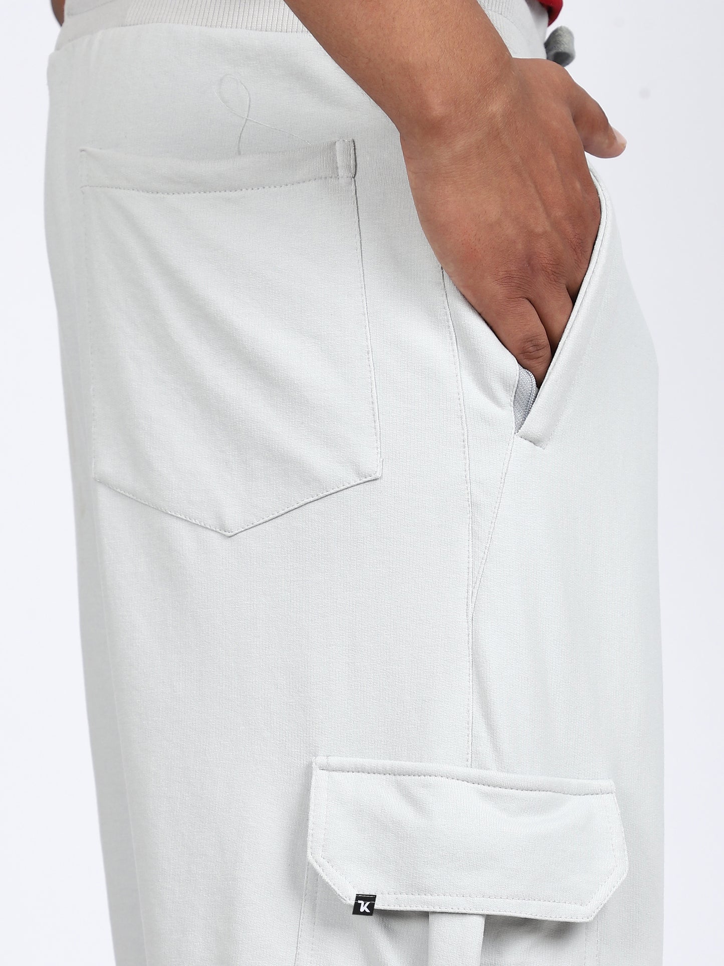 Men Solid Cargo Joggers Light Gray 6 Pocket