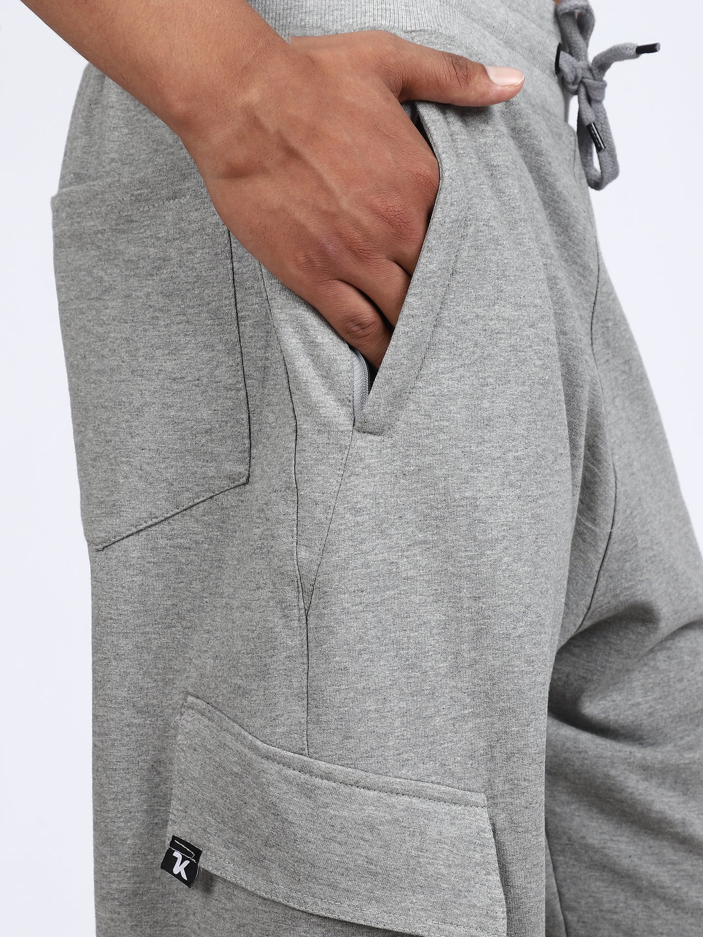 Men Solid Cargo Joggers Gray