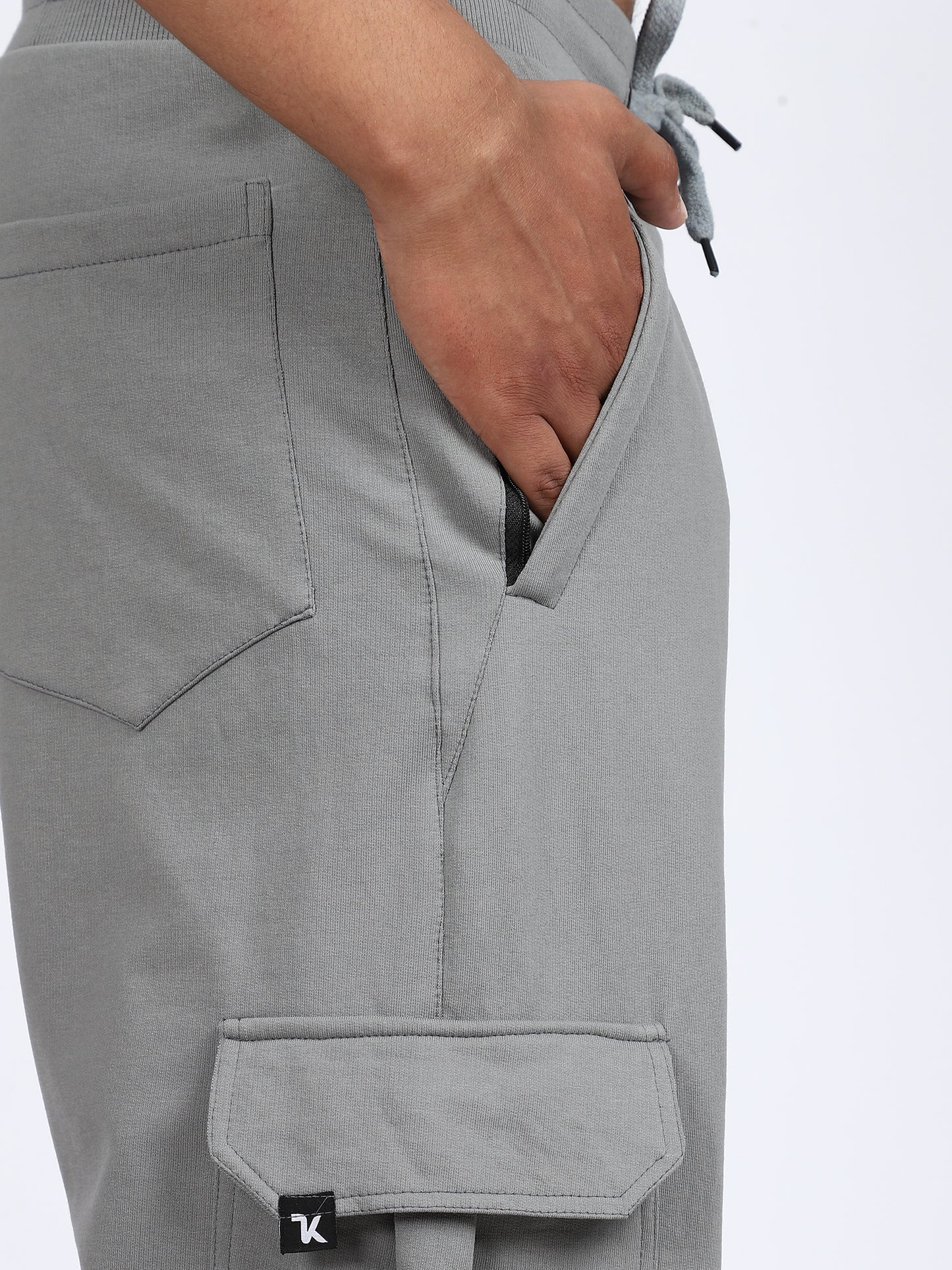 Men Solid Cargo Joggers Dark Gray 6 Pocket